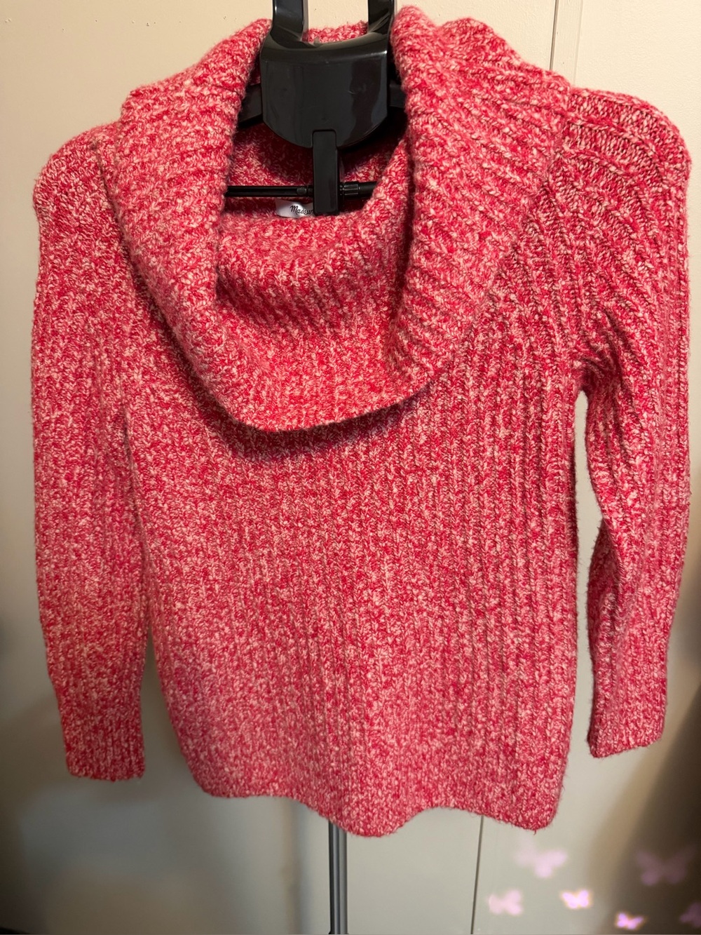 Madewell Cowl Neck Marled Knit Sweater XXS Pale Blush Combo Red White NWT